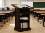 Wood Podium Stand, 44" Tall Wooden Lectern with Mic Stand Space, sliding shelf with cup holder and W282P430658