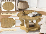 22'' Two Tone Round End Table,Solid Wood Sofa Side Table with Shelf,Living Room Corner Table Easy 47175577