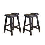 ZUN Black Finish 24-inch Counter Height Stools Set of 2pc Saddle Seat Solid Wood Casual Dining Home B01151975