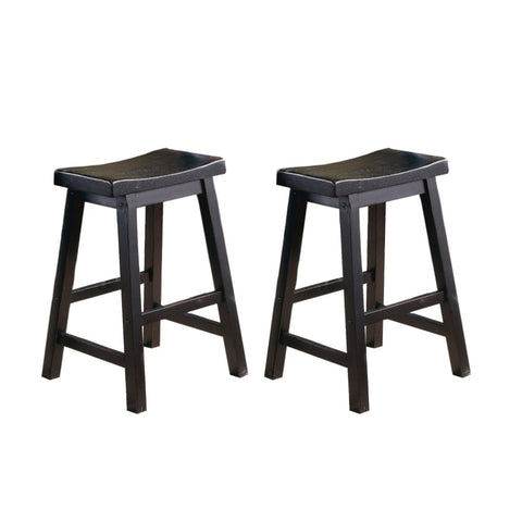 ZUN Black Finish 24-inch Counter Height Stools Set of 2pc Saddle Seat Solid Wood Casual Dining Home B01151975