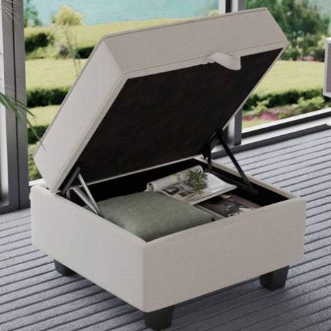 ZUN Beige 25.59-inch Ottoman with Storage,Square Ottoman Bench with Lid Lifting Function,Storage T2694P193511