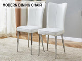 Modern minimalist dining chairs, office chairs. 2-piece set of white PU seats with silver metal W1151P268761