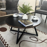 Round Coffee Table Wood Grain and Black Metal W2221P190907