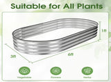 6x3x1ft Galvanized Metal Raised Garden Bed,Oval Planter Box Outdoor,Silvery 36189793