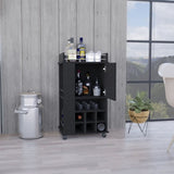 ZUN Fargo Bar Cart with Cabinet, 6 Built-in Wine Rack and Casters B200P188867