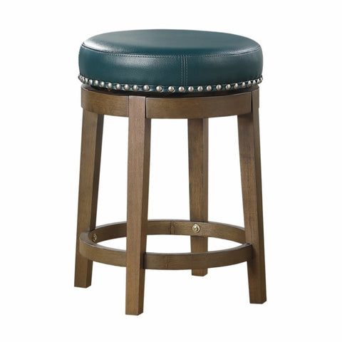 ZUN Round Swivel Counter Height Stools Set of 2, Green Faux Leather 360-degree Swivel Seat Nailhead Trim B011P201569