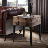 ZUN Rustic Oak and Matte Grey Accent Table with Tapered Leg B062P189236