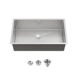 Kitchen Sink, 33x19 Drop In Single Bowl, Undermount Handmade Sink in Brushed Nickel, with US 31436810