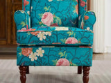 Modern Accent with Retro Wood Legs, Comfy Upholstered Armchair, Floral Design Single Sofa 90825210