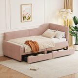 Twin Size L-Shaped Corduroy Daybed,Upholstered Bed Frame with 2 Storage Drawers,Pink N733P171470H
