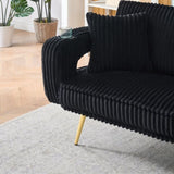 The straight-row Black corduroy sofa with throw pillows, featuring a minimalist style, is suitable W1658P251987