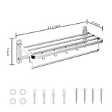 ZUN Bathroom Rack Wall Mounted with Bar and 5 Hooks,SUS304 Stainless Steel 24" Foldable 60456702