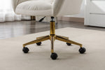 ZUN 005-Velvet Fabric 360 Swivel Home Office Chair With Gold Metal Base And Universal Wheels,Ivory 00123487