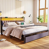 ZUN King Bed Frames with Storage Headboard and Drawers, LED Platform Bed Frame King Size, LED W1356133936