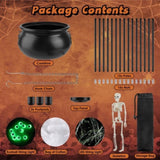 Halloween Witch Cauldron Decoration Set, Metal Tripod with Skeleton & 2 String Lights, Easy Install 91167245