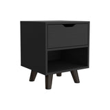 ZUN Crail Nightstand with 1 Open Storage Shelf, 1 Drawer and Wooden Legs B200P188873