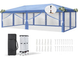 10x20 ft Instant Pop Up Canopy Tent Blue, 6 Mesh Panels 2 Doors 4 Net Sides, Powder Coated Iron 07293396
