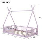Twin Size Wood House Bed with Fence, Pink N709P183348H