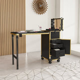 Portable Nail Art Table w/ LED Mirror, Bluetooth, Lockable Drawers, Telescopic Pole - Folding W2700P303417