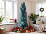 7FT Slim Pencil Artificial Christmas Tree, Frosted Gray-Green & Silver Needles, Flame Retardant PVC, 73778755