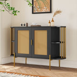 TREXM 2-Door Elegant Curved Dining Cabinet with Gold Trim and Woven Rattan Doors for Dining Room N715P172740B