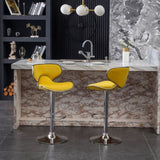 Masaccio Velvet Upholstered Adjustable Swivel Barstool, Set of 2, Yellow T2574P164847