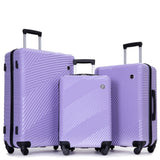 3 Piece Luggage Sets PCABS Lightweight Suitcase with Two Hooks, Spinner Wheels, Light W284125249