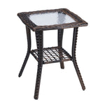 ZUN Outdoor Wicker Side Table, Rattan End Table with Glass Top, Patio Coffee Bistro Table for Indoor 91766785