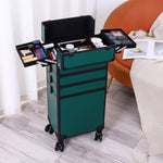 ZUN 4-in-1 Draw-bar Style Interchangeable Aluminum Rolling Makeup Case-Dark Green 71811920