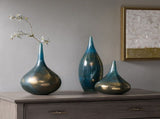 Blue and Bronze Decorative Glass Vases 3-piece set B03599276