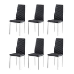 ZUN Black modern simple style dining chair leather chrome metal pipe diamond grid pattern restaurant W29964276