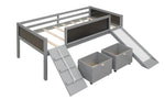 ZUN Twin size Loft Bed Wood Bed with Two Storage Boxes - Gray 01516618