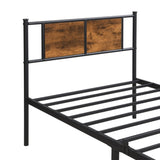 Twin XL Size metal bedframe,Headboard with wood panel decoration,black W2297P291428