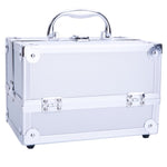 ZUN SM-2176 Aluminum Makeup Train Case Jewelry Box Cosmetic Organizer with Mirror 9"x6"x6" Silver 05418459