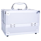 ZUN SM-2176 Aluminum Makeup Train Case Jewelry Box Cosmetic Organizer with Mirror 9"x6"x6" Silver 05418459