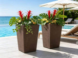 Set of 2 Rattan Planters with Removable Inner Pots, Metal Frame Adjustable Foot Pads for Garde 82335857