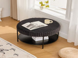 30.9"Wide Upholstered Round Ottoman Coffee Table Foot Rest with Black Metal Legs, Footstool with W3098P296974