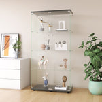 ZUN Two-door Glass Display Cabinet 4 Shelves with Door, Floor Standing Curio Bookshelf for Living Room 32822939