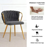 Modern simple Dark Grey linen dining chair, home bedroom stool back student desk chair, gold-plated W210P208446