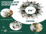 2 Pack 18in Pre-lit Snow Flocked Christmas Wreath, Lighted Artificial Xmas Wreath with 60 Warm 97206067