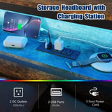 Full Size Metal Bed Frame with Headboard and Footboard, LED Lighting, Black Heavy Duty Mattress W1903P314002