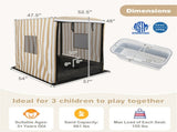 Brown Kids Wooden Sandbox with Waterproof Canopy, Built-in Seats & Storage 61201744