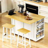 K&K 48 inch Large Kitchen Island with Drop Leaf,Power Outlet,Internal Rack,Rolling Kitchen N707P257057W