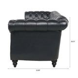 ZUN 84.65" BLACK PU Rolled Arm Chesterfield Three Seater Sofa. W68035340