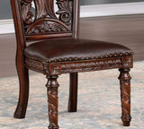 Traditional 2pcs Side Chairs Brown Cherry Leatherette Seats Faux Wood Carved Details Formal Solid B011P234703