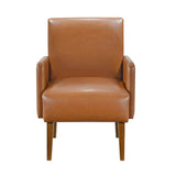 Mid-Century Modern Design Accent Chair Brown Faux Leather Upholstery Walnut Finish Solid Wood 1pc B011P256603