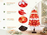 5FT Red & White Drooping Tree, 303 PVC Tips, 100 Warm White Lights with 8 Modes & Remote, US Plug 56142860