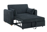 Marielle 55"W Black Corduroy Convertible Sleeper Loveseat with USB Ports, Magazine Pockets, and B061P305696