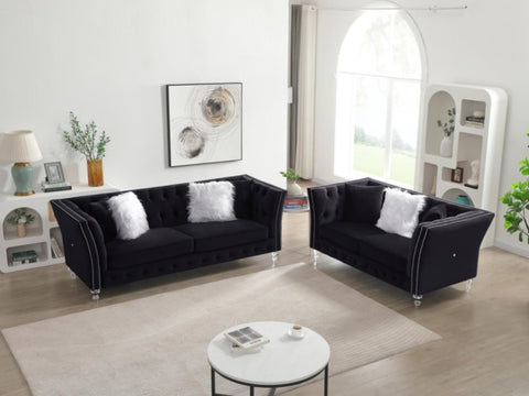 ZUN Black, Velvet, 2+3 Seat Sofa Set, Cushion Combination Lounge Sofa, Deep Tufted Button Luxury Sofa 68855799