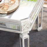 Silver Mirrored Coffee Table, Vintage Carved Elements, Rectangle Glass Tea Table with Mirrored W1445P214047